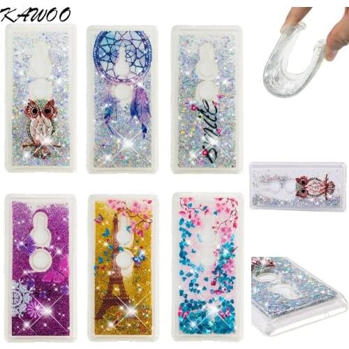 Amile Plum Flower Patterned Liquid Bling Quicksand Soft Case For Sony Xperia XZ2 XZ2 Compact Clear Silicone Capa For Sony Xperia