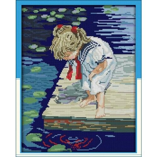 Lakeside girl cross stitch kit people 18ct 14ct 11ct count print canvas stitches embroidery DIY handmade needlework