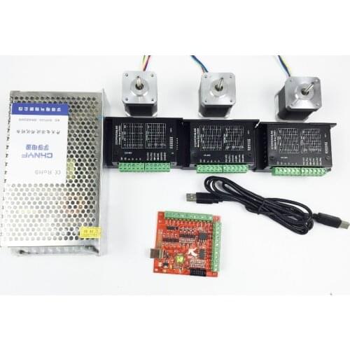CNC Router Kit 3 Axis, 3pcs TB6600 4.0A stepper motor driver +3pcs Nema17 0.44NM motor+ mach3 USB stepper motor + power supply