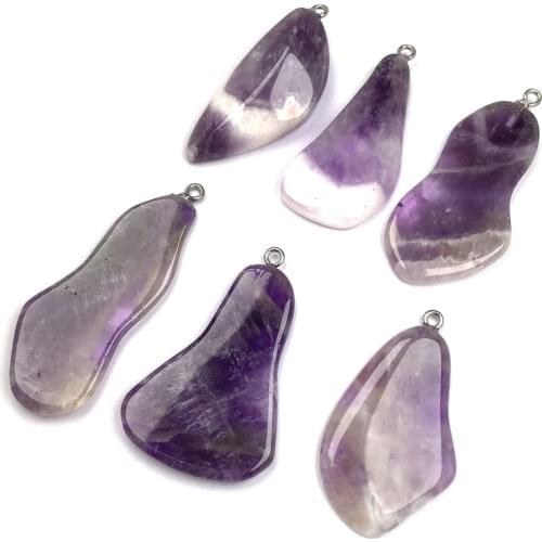 Natural Stone Purple Crystal Quartz Pendant Irregular Amethysts Charm Pendants For DIY Necklace Jewelry Making Accessories