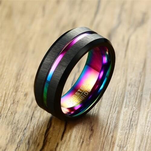 Modyle 2020 New Black Brushed Tungsten Carbide Wedding Ring For Men Women Wedding Bands Rainbow Carbon Fiber Jewelry