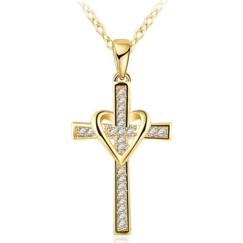 New Exquisite Gold Heart Cross Necklace For Women Christian Souvenir Accessories Gift