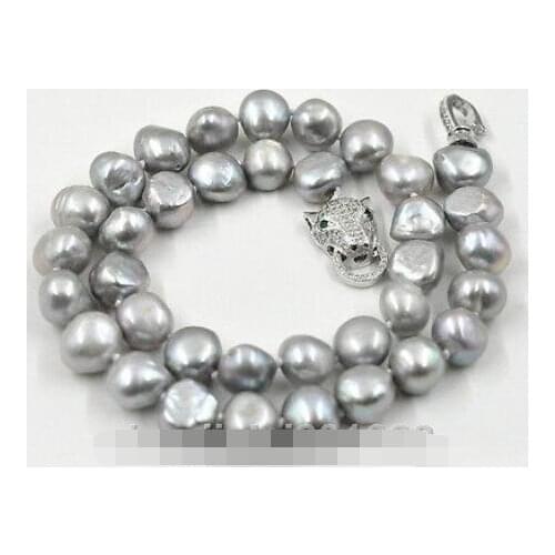 NEW 8-9mm south sea gray baroque pearl necklace 18" leopard Clasp