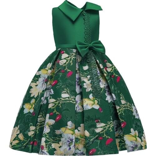 3-9 years Girls Dress Digital Printing Floral Child Casual Pearls Decoration A Line Kids Dresses Bow Evening dress