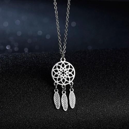 Fashion Retro Stainless Steel Dream Catcher Pendant Necklaces Elephant Cat Choker Long Chain Necklace Jewerly Gifts For Women