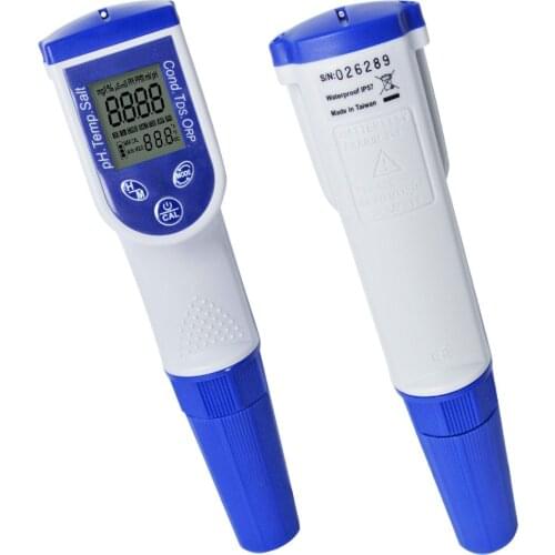 6-in-1 Pen type Water Quality Meter pH Temperature Conductivity EC TDS Salt Tester optional ORP ( Made in Taiwan )