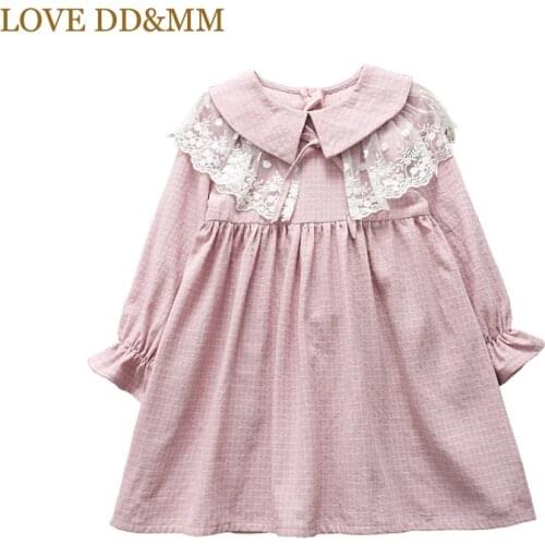 LOVE DD&MM Girls Dresses 2021 Spring New Childrens Wear Literary Girls Plaid Detachable Lace Collar Long-Sleeved Sweet Dress