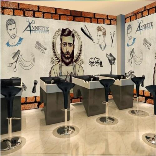 Custom Retro Hair Salon Man Salon Wall Paper 3D Barber Shop Industrial Decor Background Mural Wallpaper Papel De Parede 3d