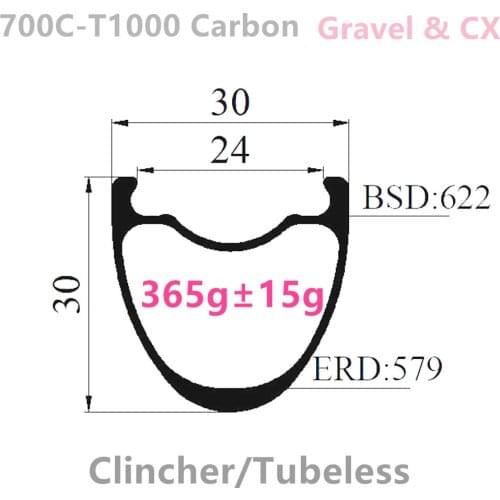 T800 carbon gravel rims 30mm wide 30mm depth internal 24mm Tubeless Hooklecarbon disc brake rims 700c carbon bicycle carbon rims