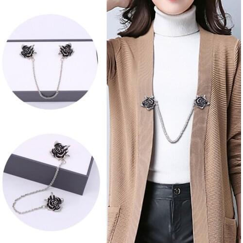 Vintage Brooch Buttons Buckles Rose Shape Sweater Shawl Clips Women Cardigan Collar Metal Clip Shawl Dress Suit Pin Clothing Pin