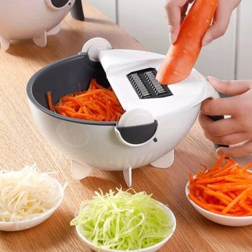 Magic Multifunctional Rotate Vegetable Slicer With Drain Basket Kitchen Veggie Fruit Shredder Grater Slicer Potato Slicer