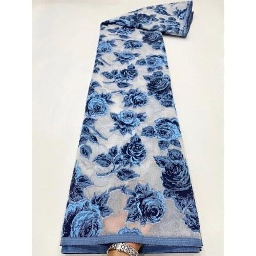 New 5Yards Jacquard Brocade Fabric Nigerian Demask Lace Cloth For Women French Organza Net Mesh Material Tissus For Dress POZ15