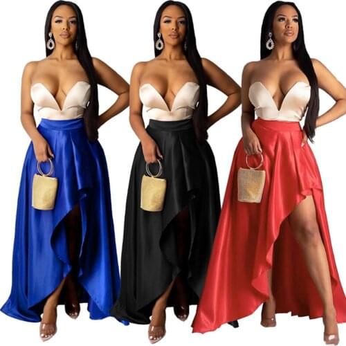 Womens Fashion Sexy Irregular High Split Maxi Skirt