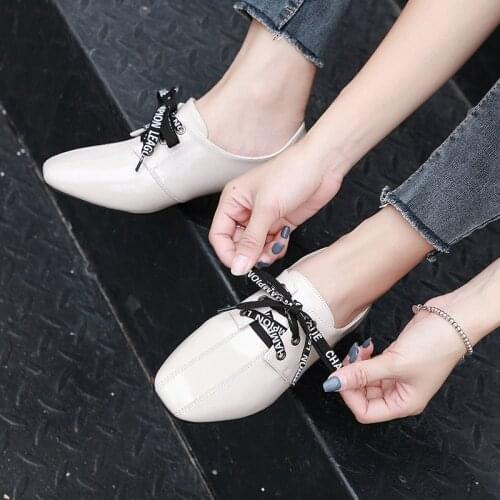 Womens Shoes New Mid-heel High-heeled Shoes with Toe Lace All-match Casual Shoes Black Casual Small Leather Shoes Womens Shoes