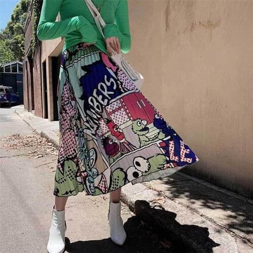 2019 New Fashion High Waist Pleated Skirt Women Spring Summer Midi Skirts Womens Elastic Waist A Line Long Skirts For Women Rok