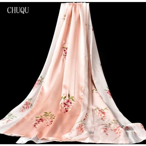 Natural Double Silk Scarf Women Luxury Brand 100% Real Silk Hand-Embroidery Headscarves Bufandas Floral Pure Silk Shawls Wraps