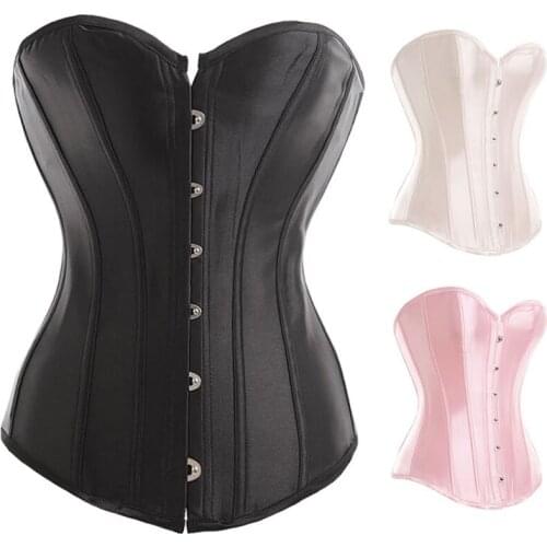 Women Satin Sexy Lingerie Bustier Lace up Boned Top Corset Overbust Brocade Plus Size S M L XL-6XL Free Shipping