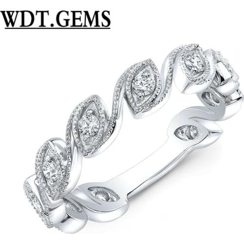 Marquise Wave Diamond Ring 10k White Gold Band Round Cut Natural Womens