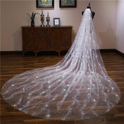 Cinderella Silver Sequins Spraying 4 Meters Long 3 Meters Wide Wedding Veil 4*3 Meters Bridal Veil With Comb 2019 Newest