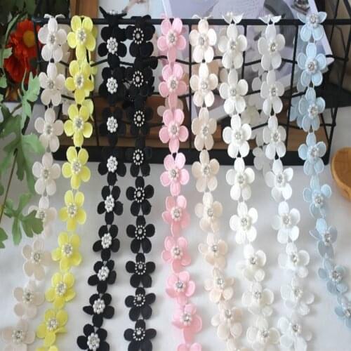 1Yard Water-soulble Flower Beaded Embroidered Lace Trim Accessories DIY Wedding Jewelry Decorative Clothing Stitching Material