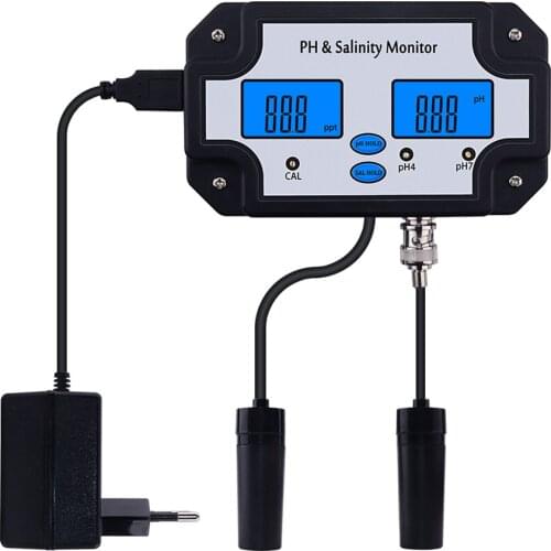 2 In 1 Aquaculture PH Salinity Monitor Rice Ficeld LCD Screen Digital Display Swimming Pool Fish Tank Water Quality Testing
