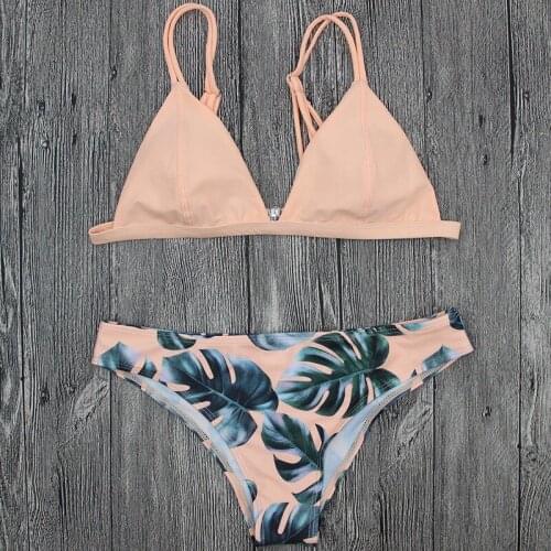 2018 Hot Sexy Leaves print Bikinis Women Swimwear Push Up with Pad Swimsuit Bathing Suit Brazilian Biquini Beach Wear Bikini set