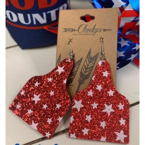 2021 Wholesale Five-pointed Star Leather Earrings American Independence Day Leather Earrings