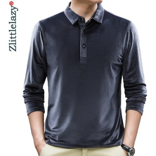 2021 brand fashion golden velvet solid mens clothes polo shirts for men shirt long sleeve tops tee shirt luxury men clothing 902