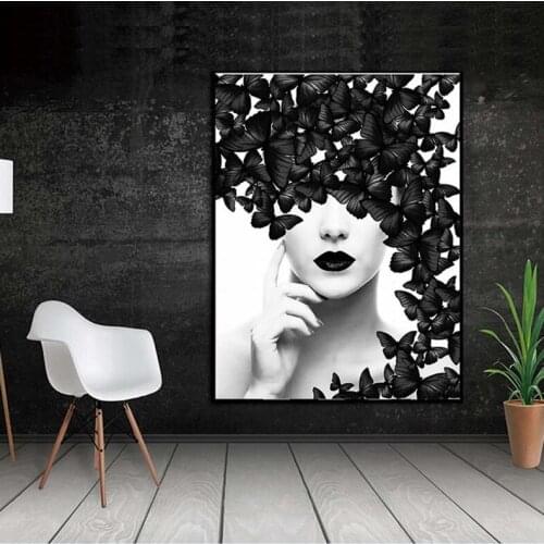 5D Diamond Embroidery Black White Butterfly Woman Diy Diamond Painting Cross Stitch Children Puzzle Mozaik All Sticker