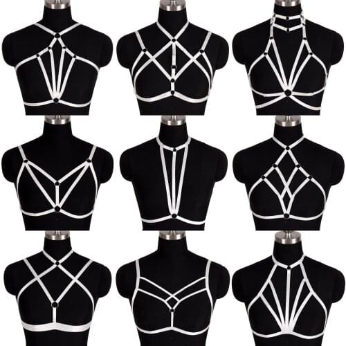 White Harness Bra Top Cage Women Sexy Lingerie Punk Goth Strap Party Club Plus Size Suspender Bralette Bondage Fashion Crop Tops