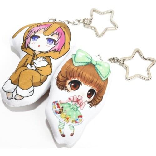 VOGRACE OEM custom printed anime charm pillow keychain,custom soft cartoon pillow keychains for promotional gift