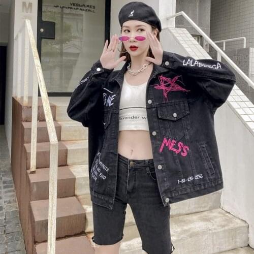 Autumn Fashion Denim Jacket Women Casual Thin Heavy Industry Letters Cartoon Embroidery 2021 New Trend Cardigan Jacket