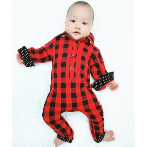 Baby Boys Girls Red Plaid Christmas Romper Newborn Winter Cotton Pajamas Girl Boy Xmas Jumpsuit 2021 New Arrival 30
