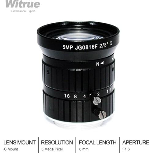 HD 5Megapixel CCTV lens C Mount 8mm Image Format 2/3" Aperture F1.6 Industrial LENS For CCTV IP Camera Box