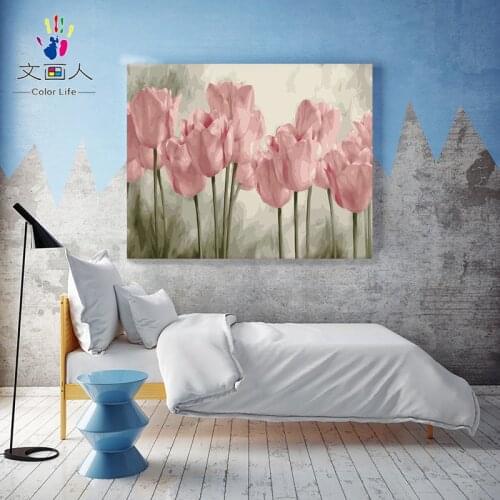 Paint by number art painting Tulip flower hand-painted color oil painting Living room bedroom Decorative paintings