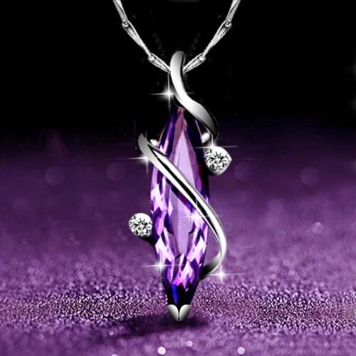 KOFSAC Crystal Purple Geometric Necklaces Womens Wedding Jewelry Shiny Zircon Eye Pendant Lady Elegant Fashion Engagement Gift