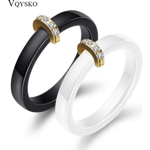 New Smooth Ceramic Ring Cubic Zirconia Stone Black And White Color Women Jewelry Engagement Wedding Band Gifts For Women