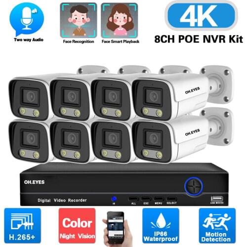 5MP POE Video Surveillance IP POE Camera Set 4K 8CH NVR Kit Outdoor Color Night Vision 8 Channels CCTV Security Camera System