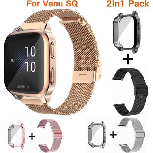 For Garmin Venu SQ Metal Strap With Case TPU Screen Protector Bracelet For Venu Sq Smart Watch Replacement Watchband Accessories