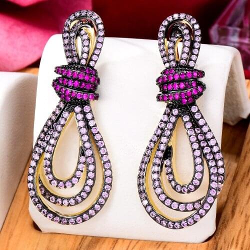 Trendy New Elegant Cute Bow Dangle Earrings Full Mirco Paved Cubic Zircon for Women Bridal Wedding Earring Fashion Jewelry
