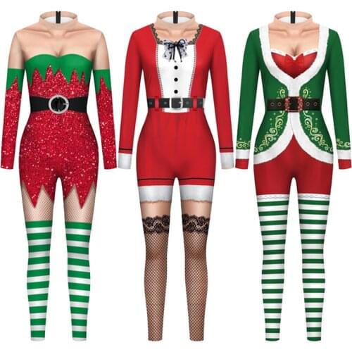 VIP FASHION Christmas Carnival Cosplay Costumes For Women Sexy Uniform Printed Onesies One-piece Costumes Pajamas Party Outfit