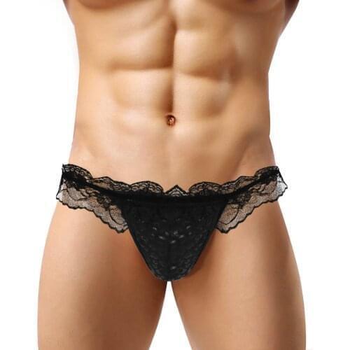 Sissy Mens Thongs Sexy Lingerie for Men Panties Gay Underwear Ruffle Erotic G-string Bulge Pouch Panties Jockstraps Lace Briefs