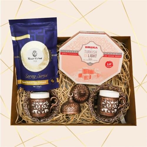 Cup Set with Copper Cover, Gum Mastic Coffee and Turkish Delight Gift Box