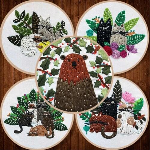 2 Sets Cartoon Cat Embroidery Knitting Kit DIY Handcrafts Material Package Cross Stitch For Beginner Home Art Decorate Paintings