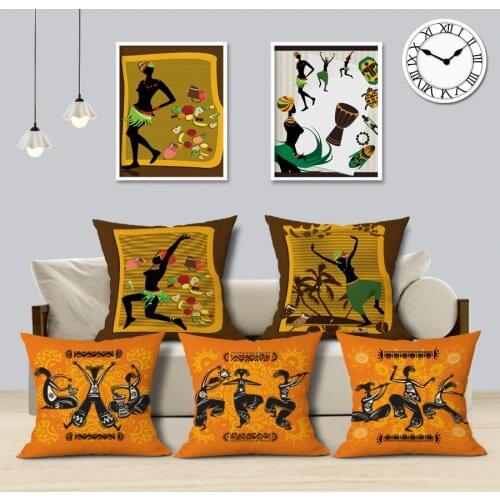 African Style Cushion Cover Cartoon African Dance Decorative Pillow Case Linen Cushion Home Decor Throw Pillow Cover