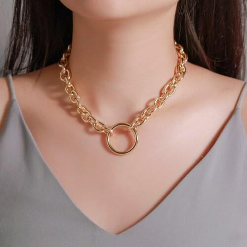 Retro Punk Geometry Simple Metallic Chain Circle Round Glossy Surface Golden Silver Plated Aluminum Choker Necklace for Women