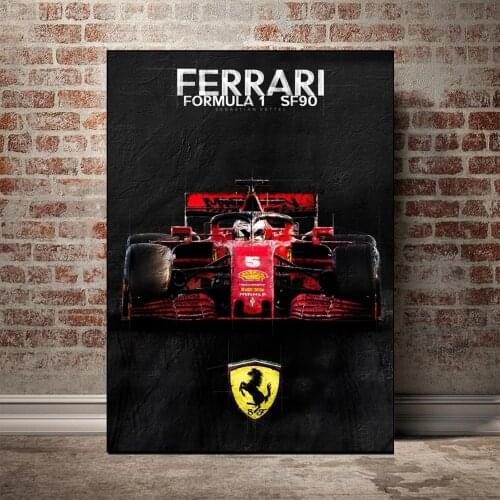 Classic Racing F1 Poster Formula 1 Sebastian Vettel Race Car Canvas Painting Ferraris SF90 Picture for Room Wall Art Decoration