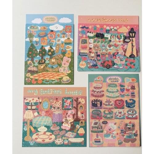 Retro Cartoon Bear Rabbit Laser Cute Stickers Picnic Florist Cake Theme Shiny Children Diy Collage Stationery Decorative Sticker