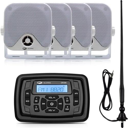 Waterproof Marine Audio Boat Stereo Bluetooth Radio Receiver FM AM Car MP3 Player+2Pair 4" Marine Speaker+Antenna For RV Yacht