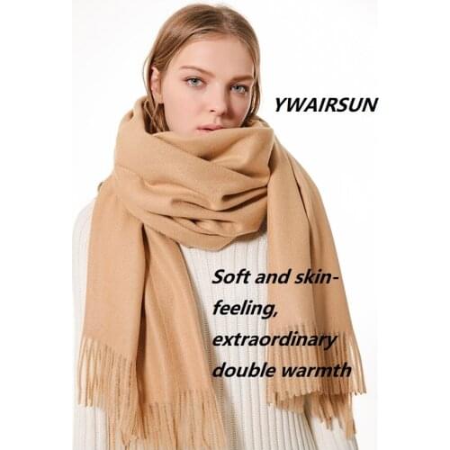 YWAIRSUN Scarf female winter plaid double-sided solid color shawl dual-use wild student male thick warm scarf pashmina Fashion